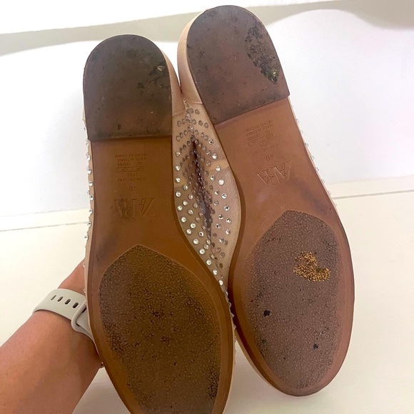 Zara Mesh Sheer Rhinestone Round Ballet Flats - Picture 6 of 8